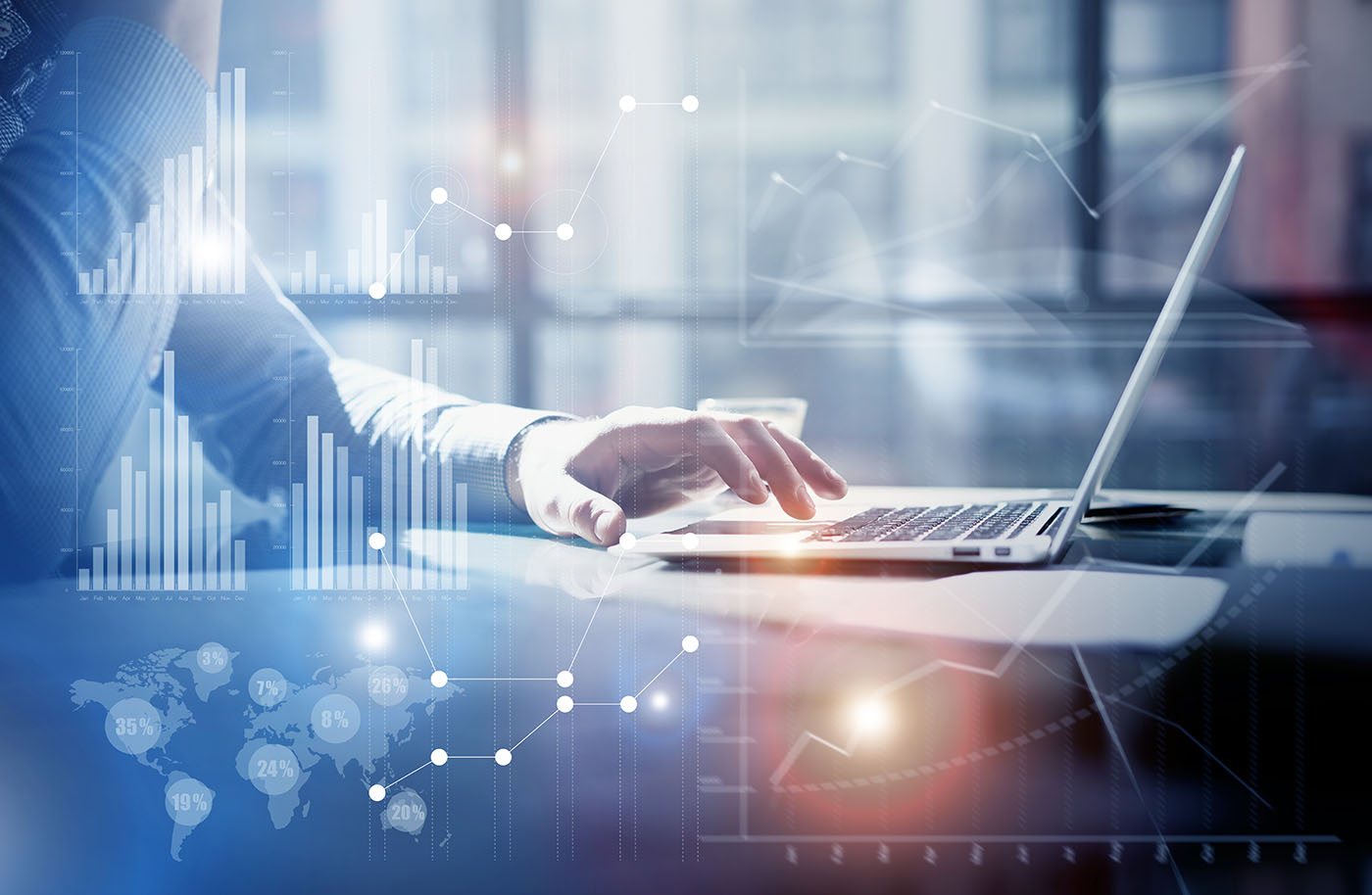 Business concept photo.Businessman working investment project modern office.Touching